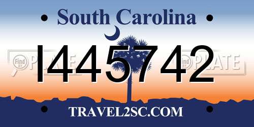 I445742 South Carolina License Plate