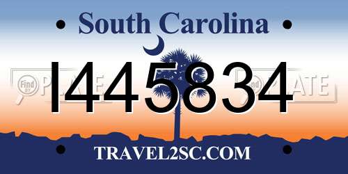 I445834 South Carolina License Plate
