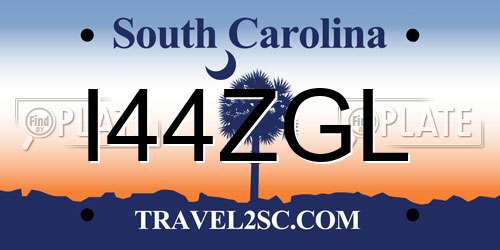 I44ZGL South Carolina License Plate