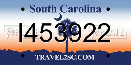 I453922 South Carolina License Plate