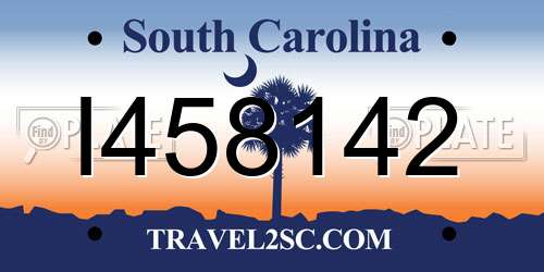 I458142 South Carolina License Plate