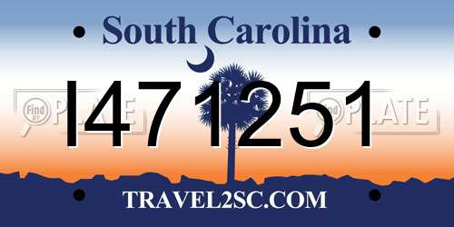 I471251 South Carolina License Plate