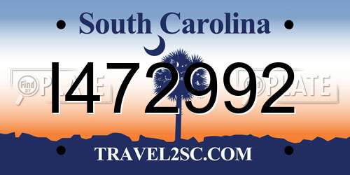 I472992 South Carolina License Plate