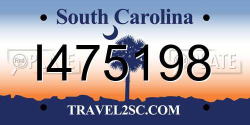 I475198 South Carolina License Plate