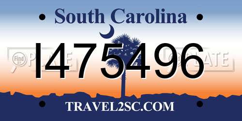 I475496 South Carolina License Plate
