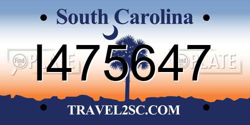 I475647 South Carolina License Plate