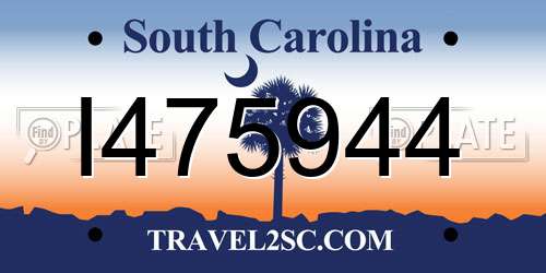 I475944 South Carolina License Plate