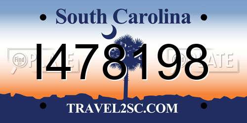 I478198 South Carolina License Plate