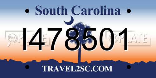 I478501 South Carolina License Plate