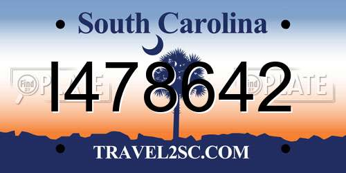 I478642 South Carolina License Plate