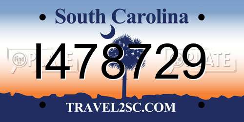I478729 South Carolina License Plate