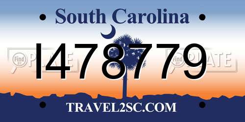 I478779 South Carolina License Plate