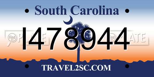 I478944 South Carolina License Plate