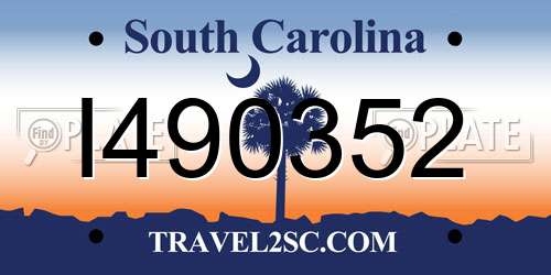 I490352 South Carolina License Plate