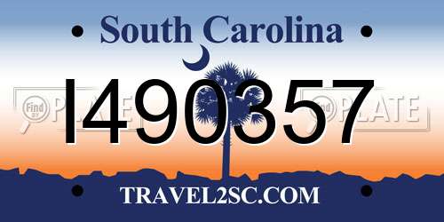 I490357 South Carolina License Plate