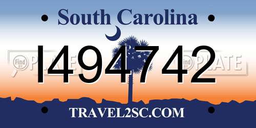 I494742 South Carolina License Plate