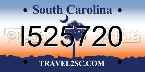 I525720 South Carolina License Plate