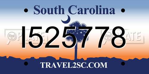 I525778 South Carolina License Plate