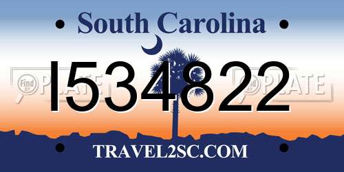I534822 South Carolina License Plate
