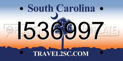 I536997 South Carolina License Plate
