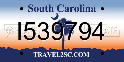 I539794 South Carolina License Plate