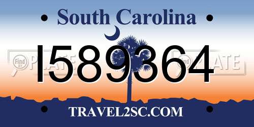 I589364 South Carolina License Plate