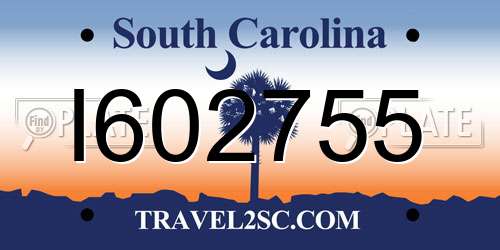 I602755 South Carolina License Plate