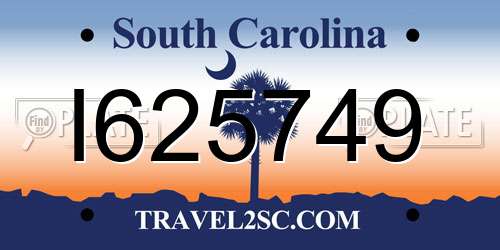 I625749 South Carolina License Plate