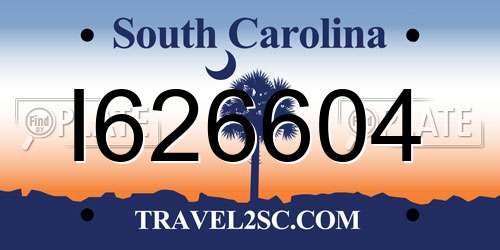 I626604 South Carolina License Plate