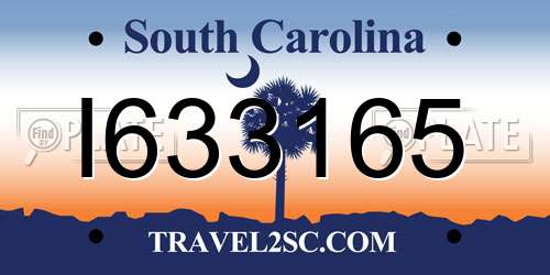 I633165 South Carolina License Plate