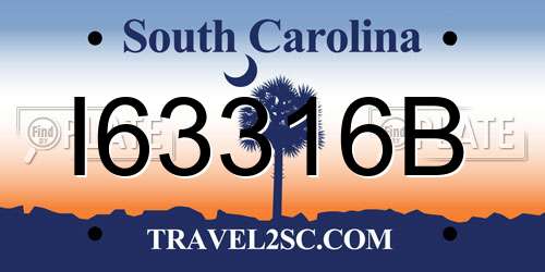 I63316B South Carolina License Plate