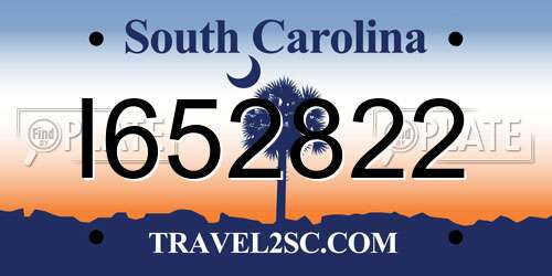 I652822 South Carolina License Plate