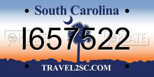 I657522 South Carolina License Plate
