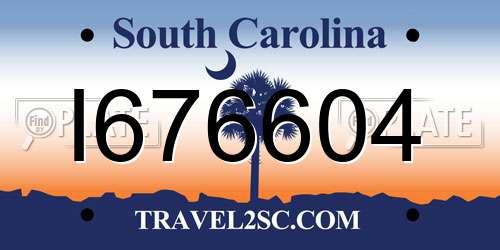 I676604 South Carolina License Plate
