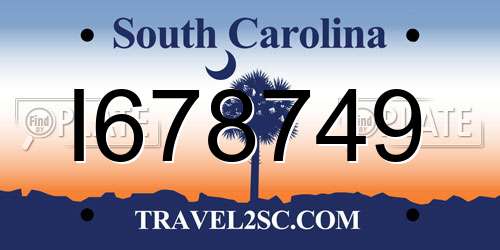 I678749 South Carolina License Plate