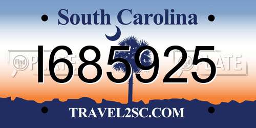 I685925 South Carolina License Plate