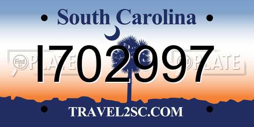 I702997 South Carolina License Plate