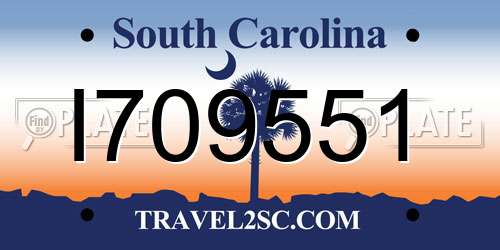 I709551 South Carolina License Plate