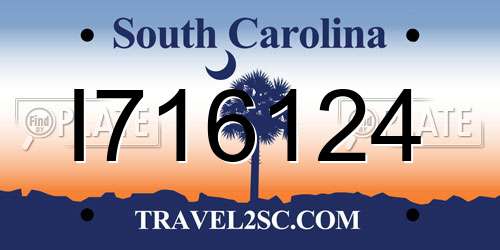 I716124 South Carolina License Plate