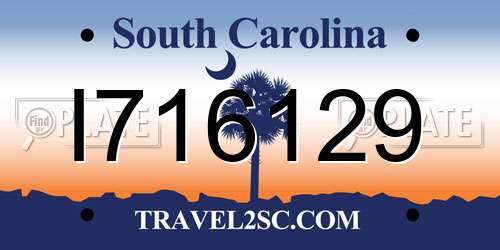 I716129 South Carolina License Plate