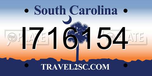 I716154 South Carolina License Plate