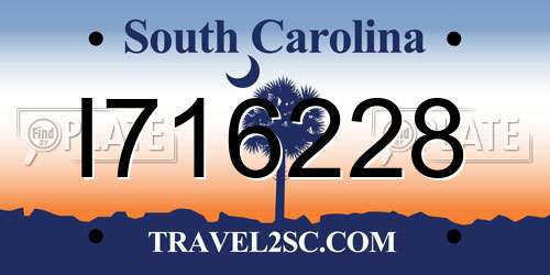 I716228 South Carolina License Plate
