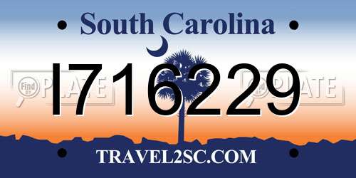 I716229 South Carolina License Plate