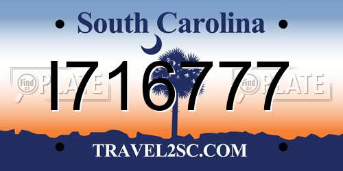 I716777 South Carolina License Plate