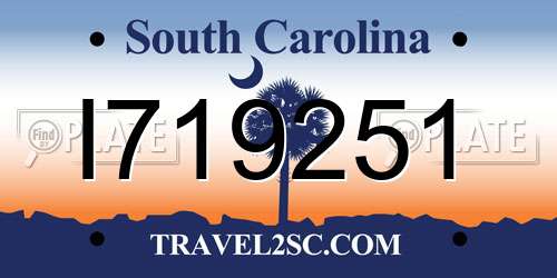 I719251 South Carolina License Plate