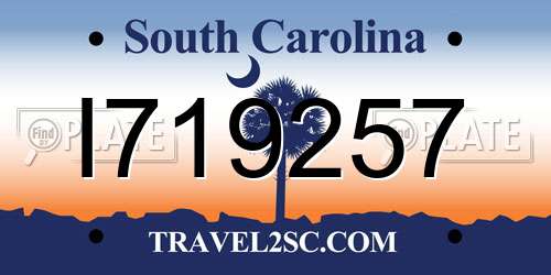I719257 South Carolina License Plate