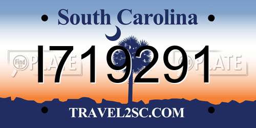 I719291 South Carolina License Plate