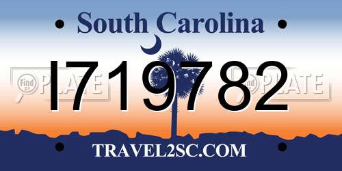 I719782 South Carolina License Plate