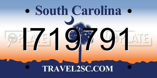 I719791 South Carolina License Plate