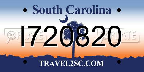 I720820 South Carolina License Plate